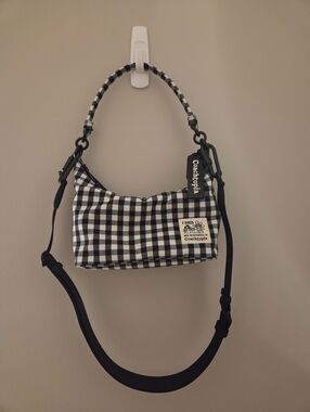 Coach Black & White Gingham Shoulder Bag with Removable Strap